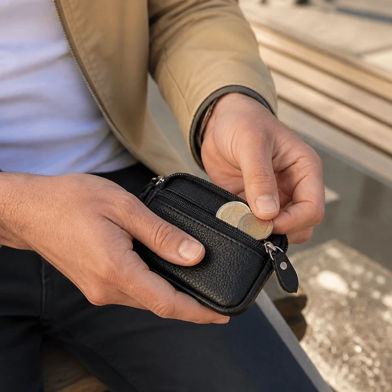 Porte-Monnaie Homme Compact en Cuir Zippé