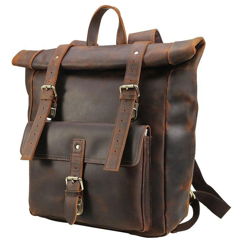 Sac à dos en cuir roll top | DEFOE