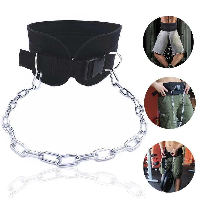 Fitness Dip Weight lifting Belt with Chain Neoprene Pull Up Belt with Buckle for Crossfit Weightlifting Training Gym Accessories