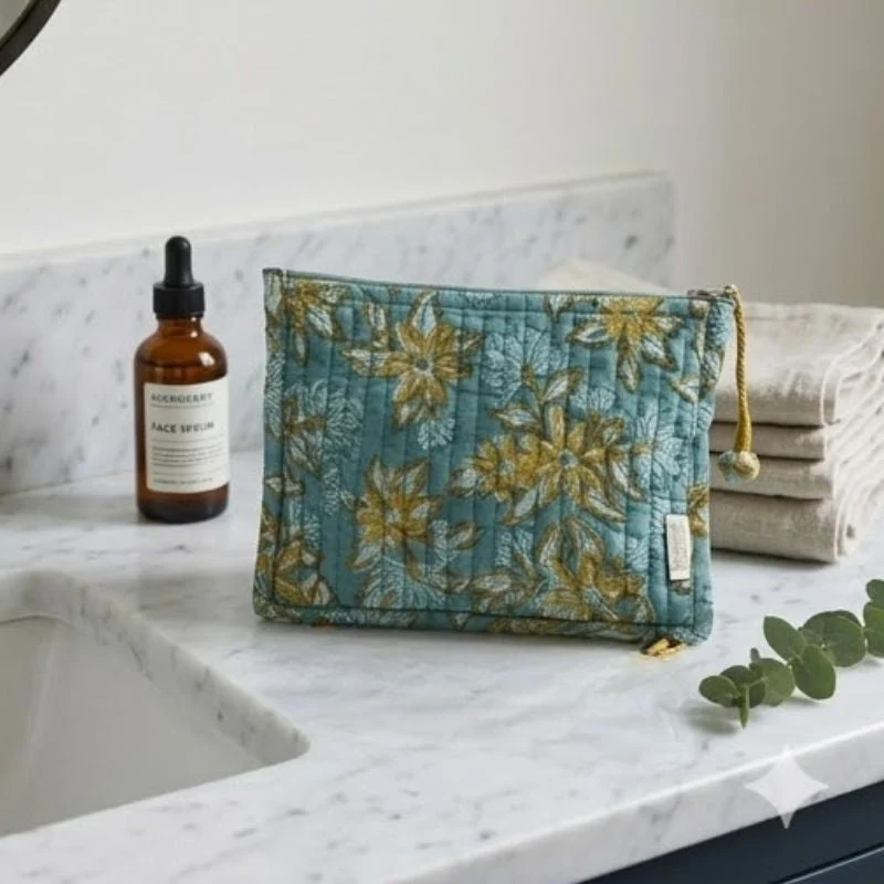 Pochette matelassée en coton imprimé main - Bonheur du Jour Paris