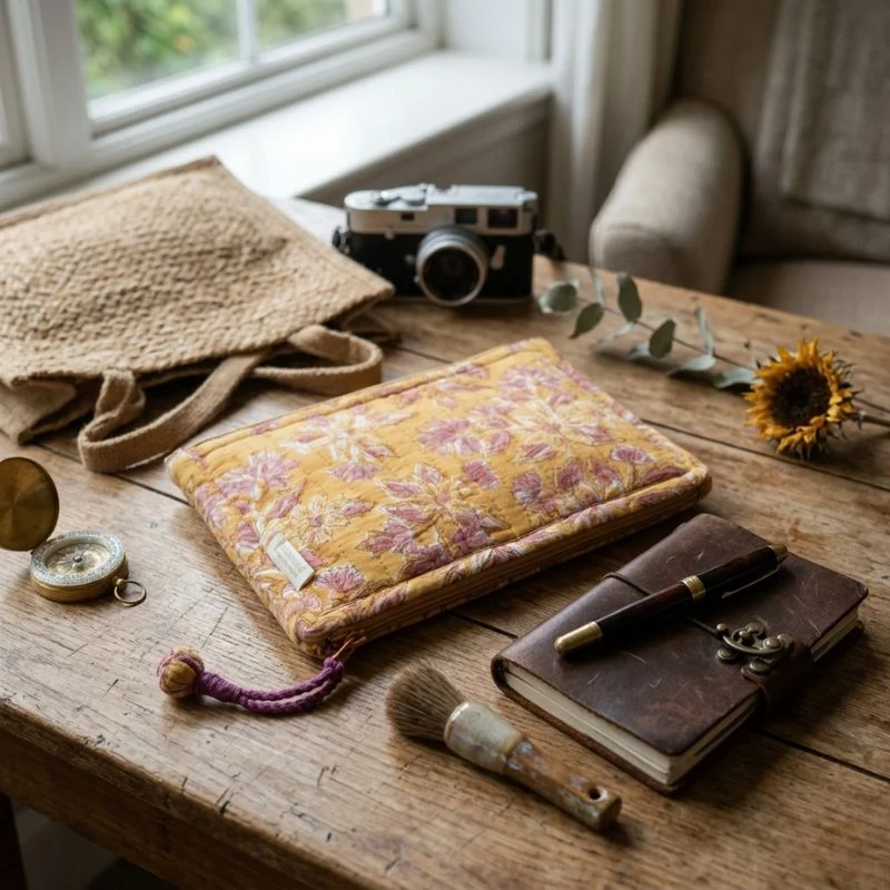 Pochette matelassée en coton imprimé main - Bonheur du Jour Paris