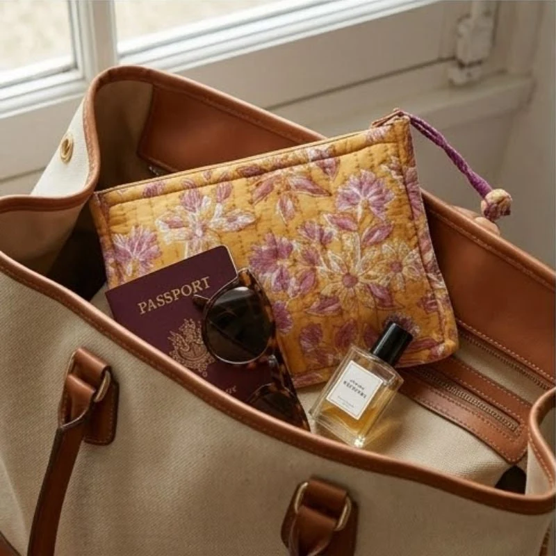 Pochette matelassée en coton imprimé main - Bonheur du Jour Paris