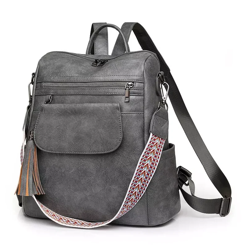 Grand sac à dos femme en PU à pompons - Rosalie