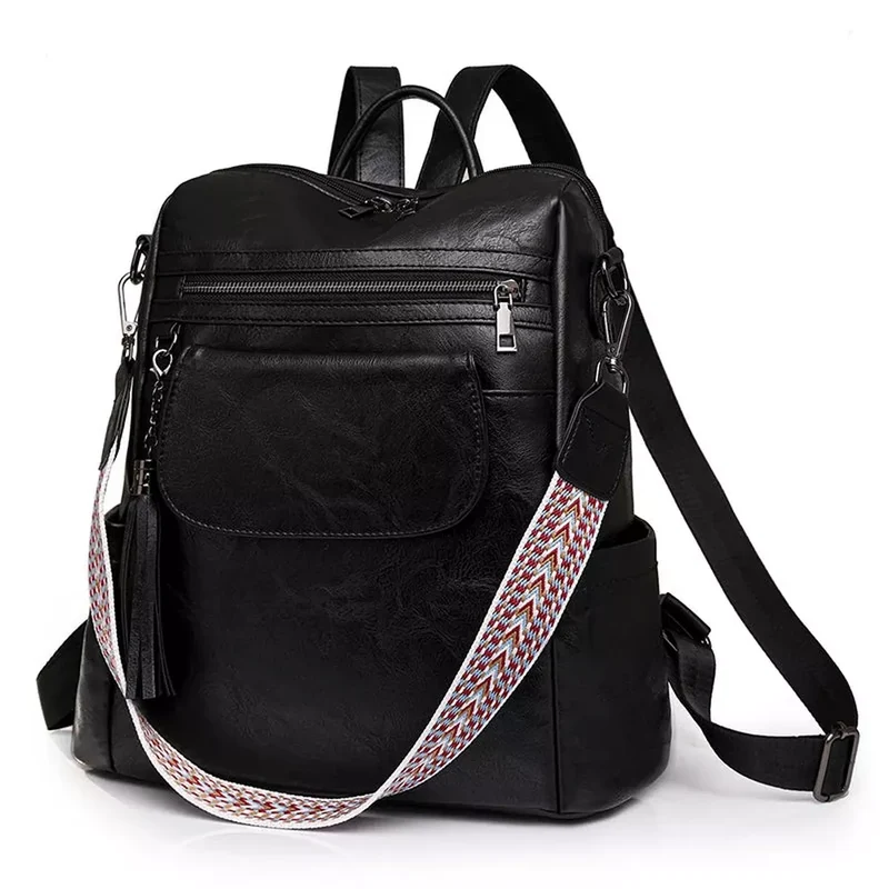 Grand sac à dos femme en PU à pompons - Rosalie