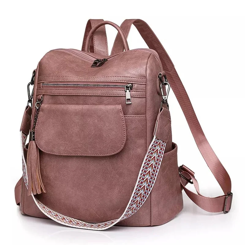 Grand sac à dos femme en PU à pompons - Rosalie