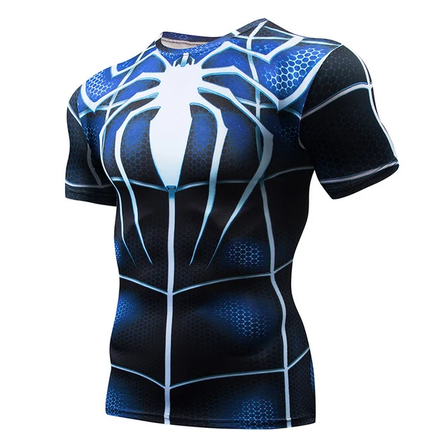 Superman Print Men's Compression Shirt Batman Slim Tights Cycling Base Level Gym Jersey Fitness Sports Underwear Apparel MMA