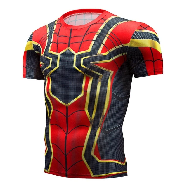 Superman Print Men's Compression Shirt Batman Slim Tights Cycling Base Level Gym Jersey Fitness Sports Underwear Apparel MMA