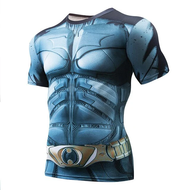 Superman Print Men's Compression Shirt Batman Slim Tights Cycling Base Level Gym Jersey Fitness Sports Underwear Apparel MMA