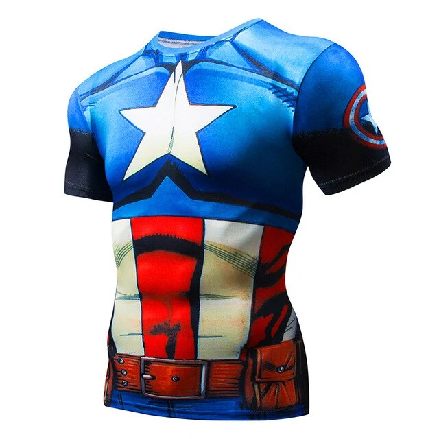 Superman Print Men's Compression Shirt Batman Slim Tights Cycling Base Level Gym Jersey Fitness Sports Underwear Apparel MMA
