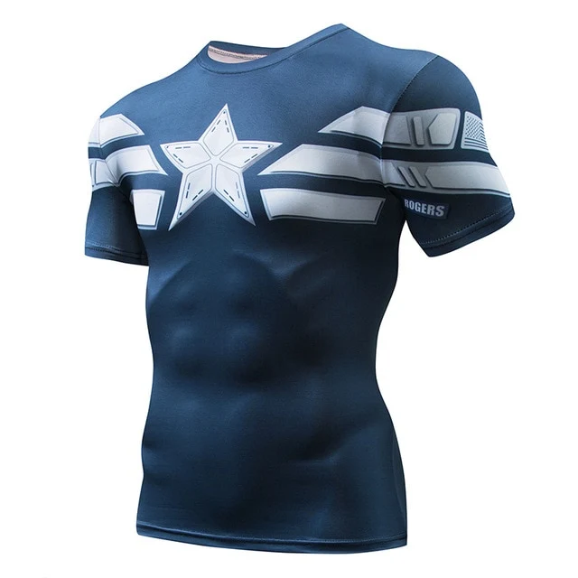 Superman Print Men's Compression Shirt Batman Slim Tights Cycling Base Level Gym Jersey Fitness Sports Underwear Apparel MMA
