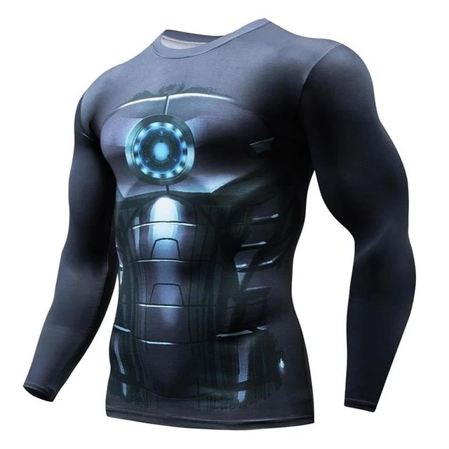 3D Marvel T-shirt Long Sleeve Sport Shirt Men Quick Dry Men's Running T-shirts Gym Apparel Fitness Top Rashgard Male Jersey 2019