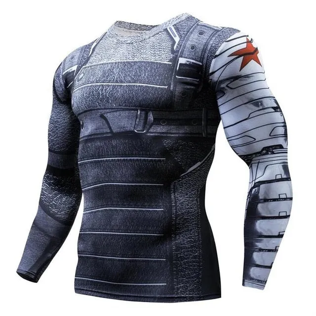 3D Marvel T-shirt Long Sleeve Sport Shirt Men Quick Dry Men's Running T-shirts Gym Apparel Fitness Top Rashgard Male Jersey 2019