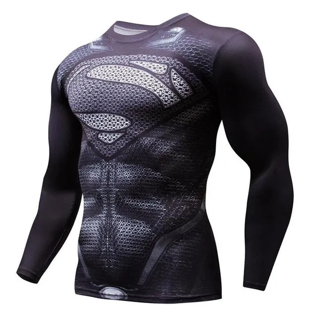 3D Marvel T-shirt Long Sleeve Sport Shirt Men Quick Dry Men's Running T-shirts Gym Apparel Fitness Top Rashgard Male Jersey 2019