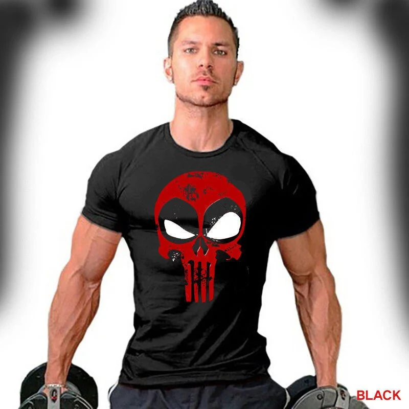 Deadpool T-Shirt Distressed Punisher Skull Crossover Workout Gym Apparel F067 Cartoon t shirt men Unisex New Fashion tshirt