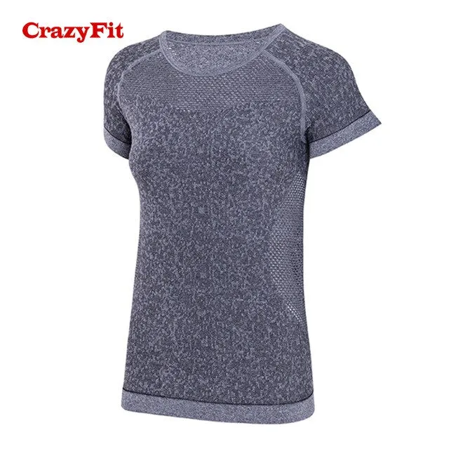 CrazyFit 2018 Sport T-shirt Shirt Women Yoga Fitness Top Apparel Sports Clothing Wear Gym Running Workout Ladies White Yoga Tops