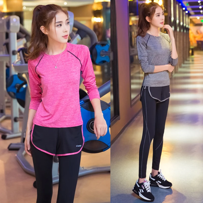 Women's Yoga Fitness Gym Sports Apparel Firm Sets Running Jogging T-shirt + Pants Leggings Tights Yoga Workout Sport Suits