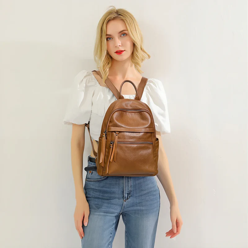 Sac à dos femme multipoches patiné - Éléonore