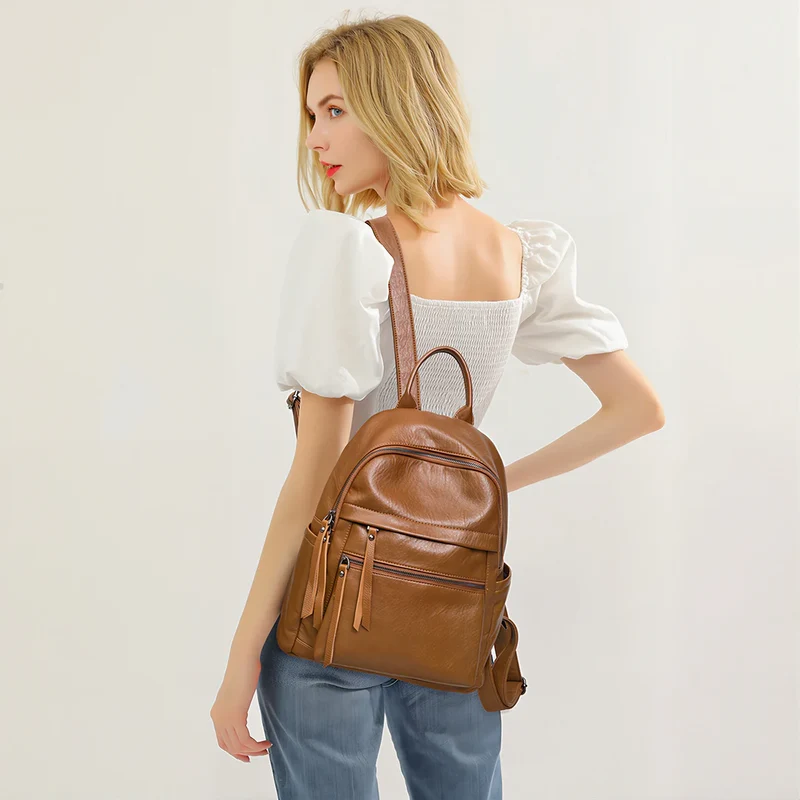 Sac à dos femme multipoches patiné - Éléonore