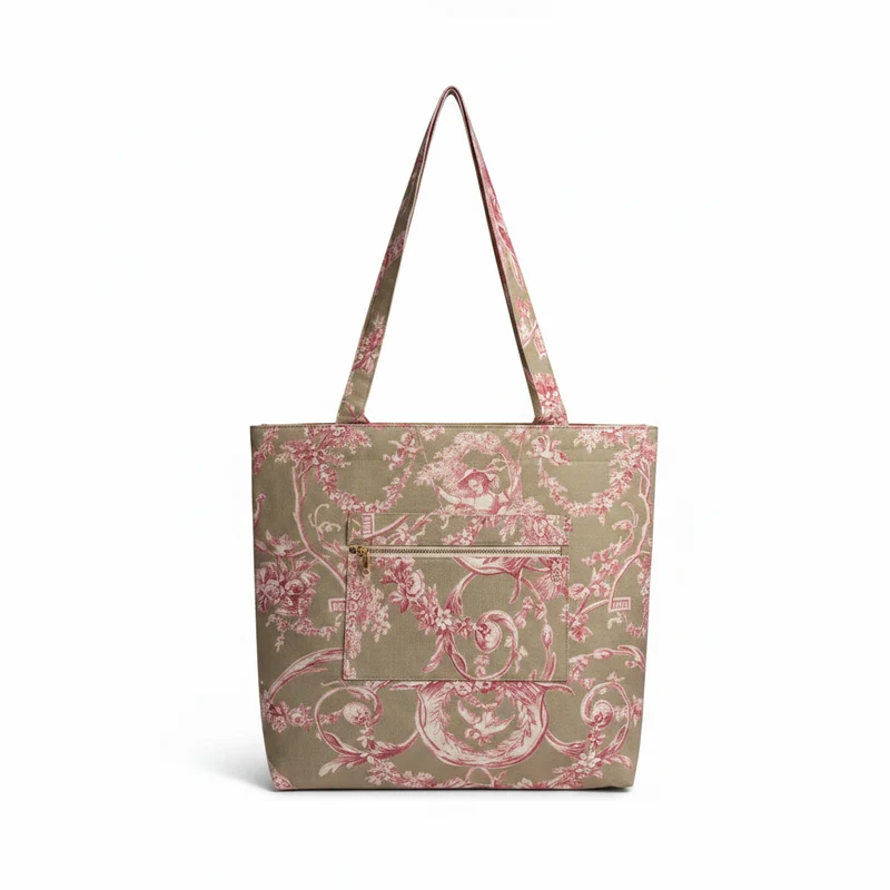 Sac à main en toile de Jouy marron/rose