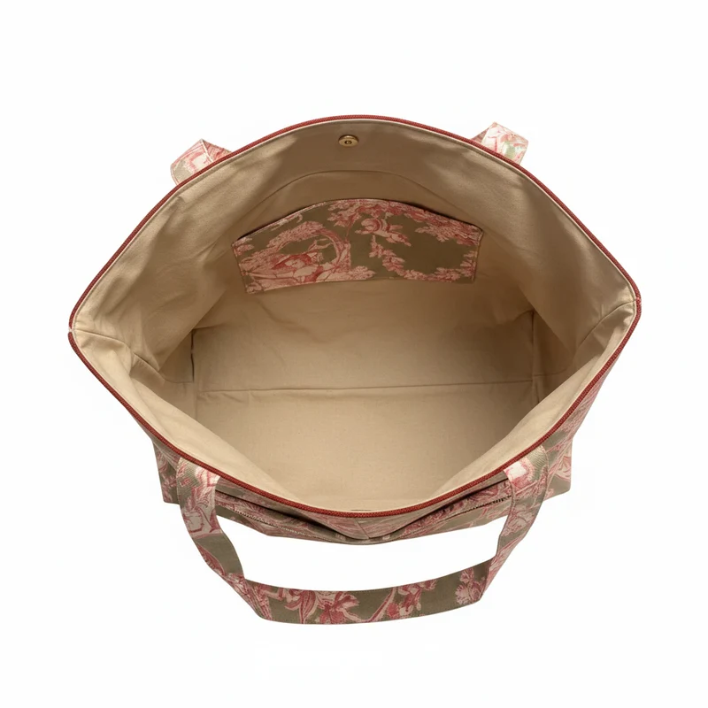 Sac à main en toile de Jouy marron/rose