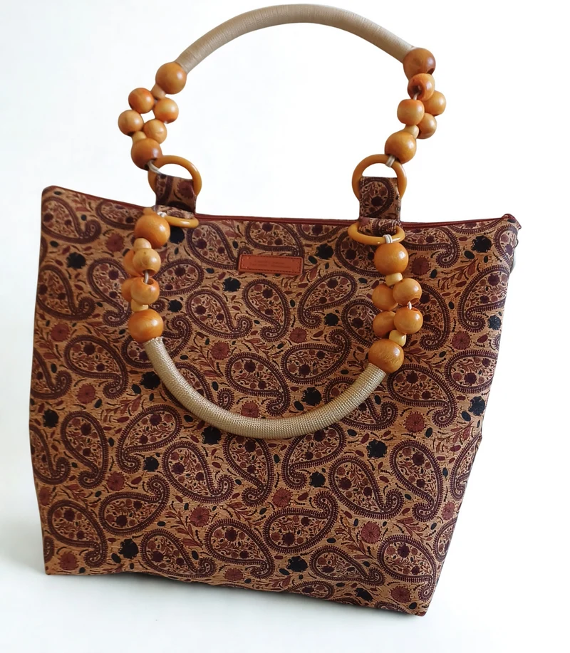 Sac Tote Liège Paisley – Anses Perles de Bois