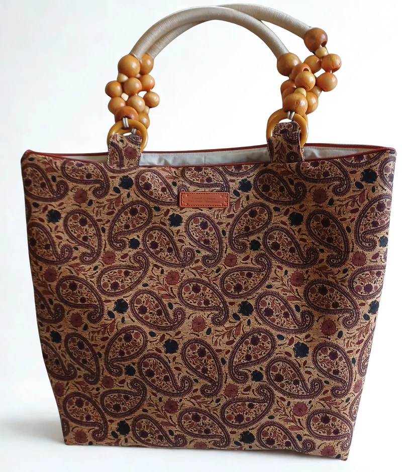 Sac Tote Liège Paisley – Anses Perles de Bois