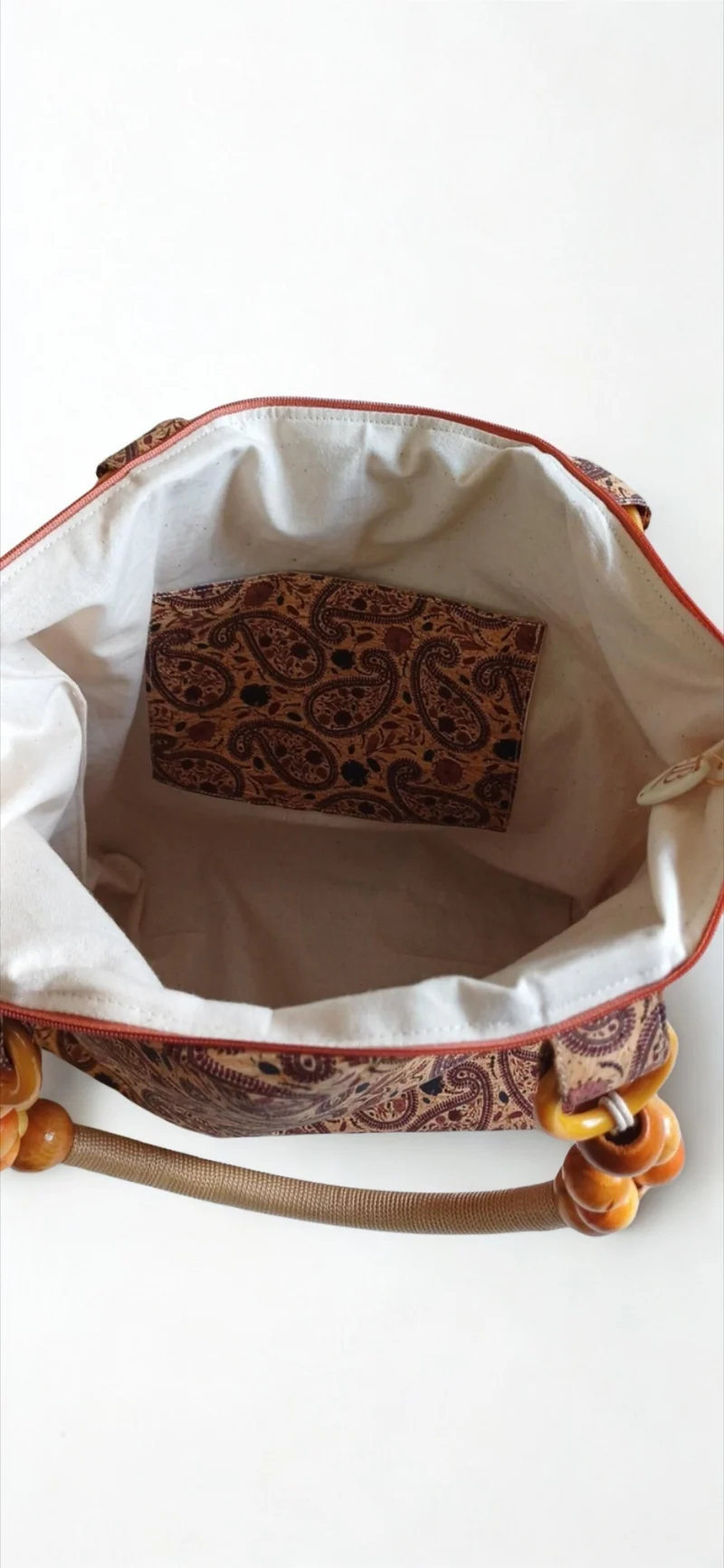 Sac Tote Liège Paisley – Anses Perles de Bois