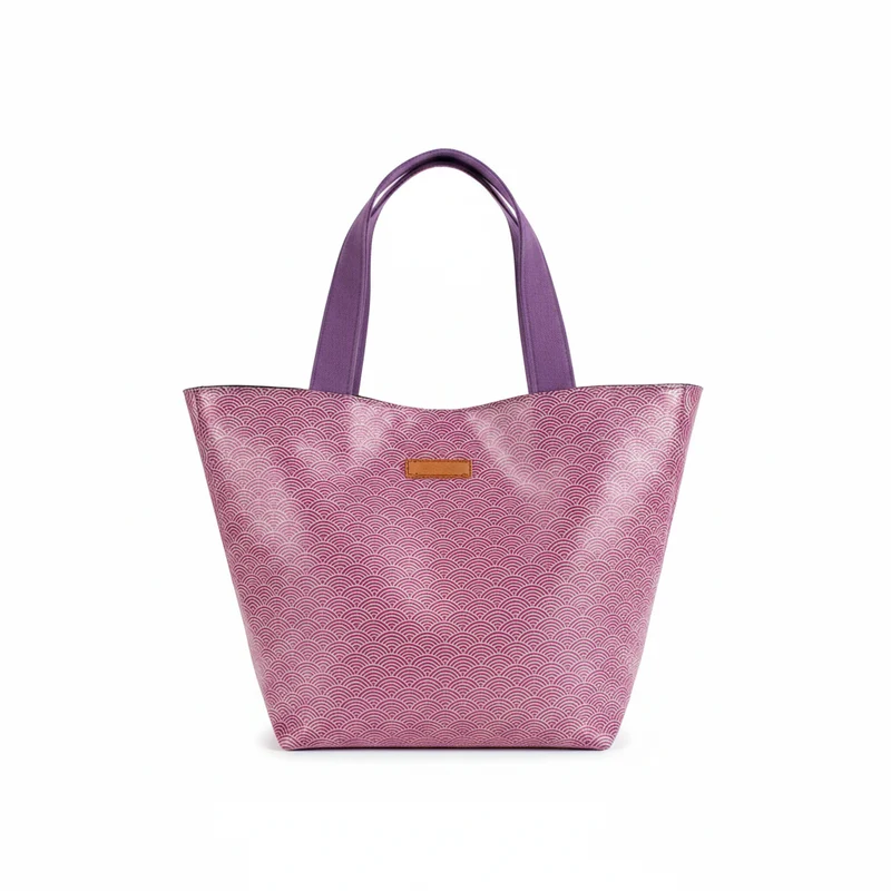 Tote bag simili cuir – Motif vagues japonaises rose & violet