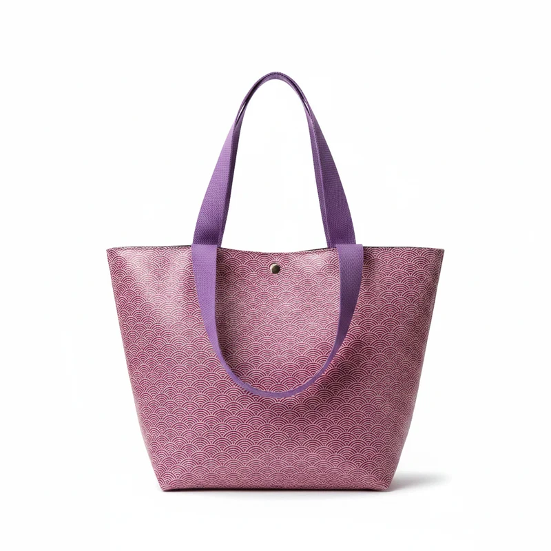 Tote bag simili cuir – Motif vagues japonaises rose & violet