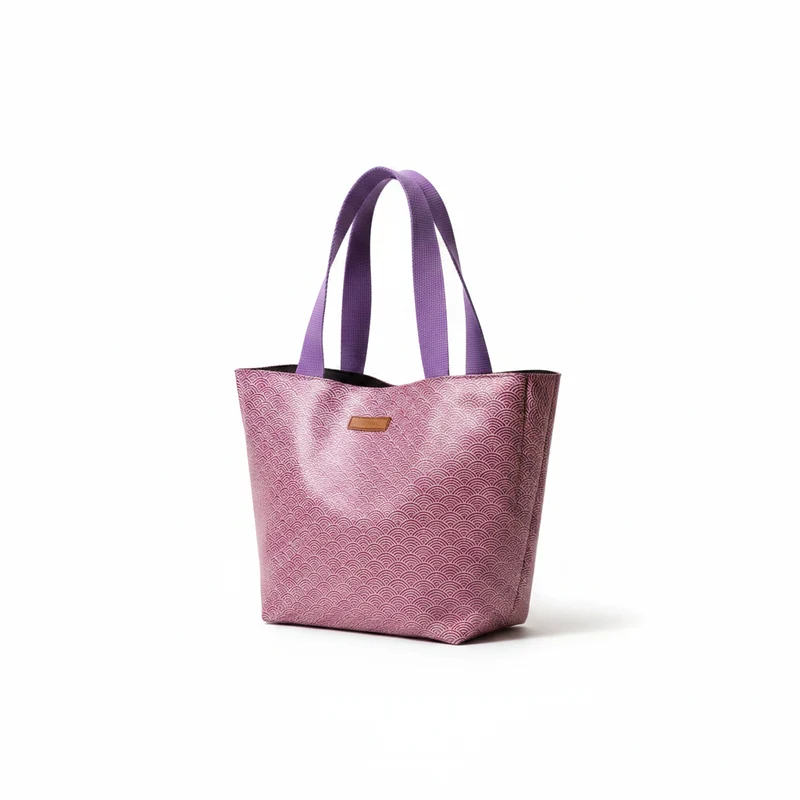 Tote bag simili cuir – Motif vagues japonaises rose & violet