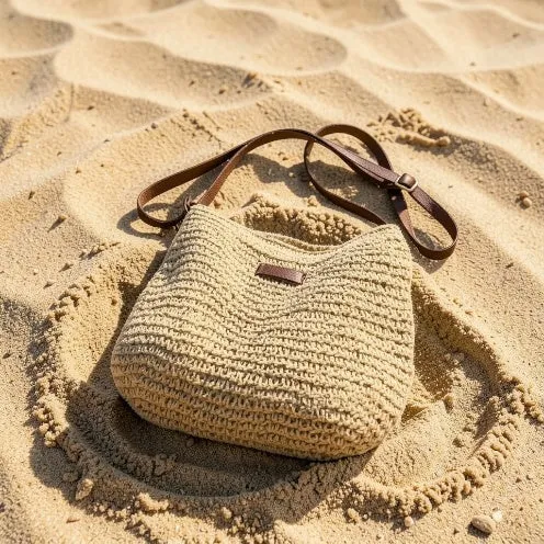 Sac à Bandoulière Femme en Paille Tressée – Style Bohème Chic d’Été