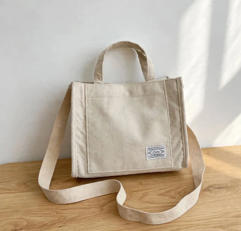 Sac à Bandoulière Femme en Velours Côtelé – Fourre-Tout Décontracté