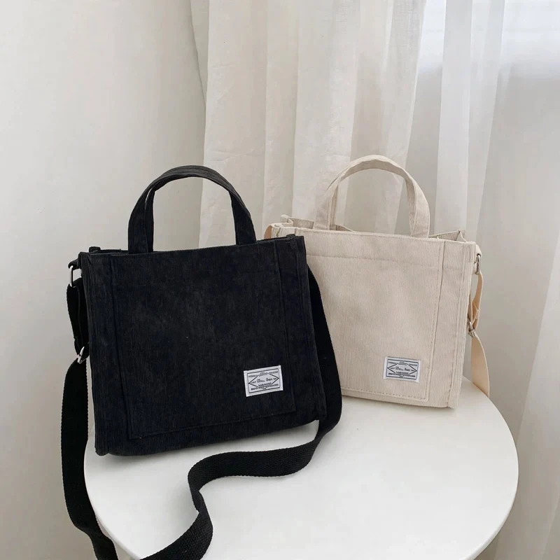 Sac à Bandoulière Femme en Velours Côtelé – Fourre-Tout Décontracté