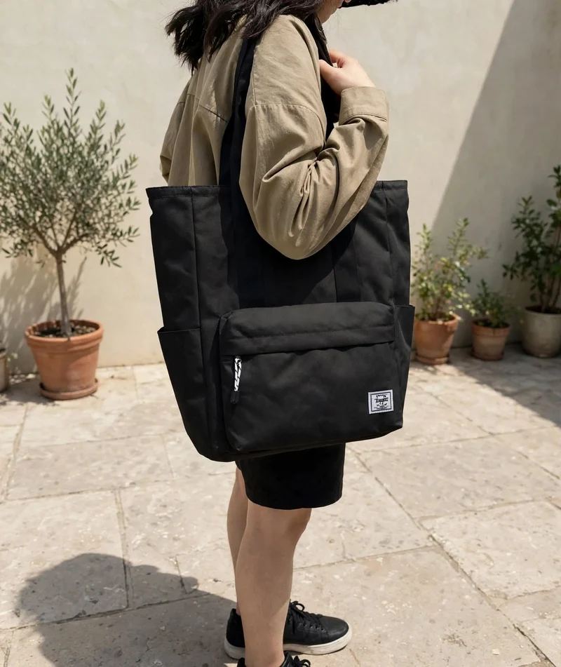 Sac noir de cours Fourre-Tout Grande Capacité en Polyester – Sac à Bandoulière Multi-Usage