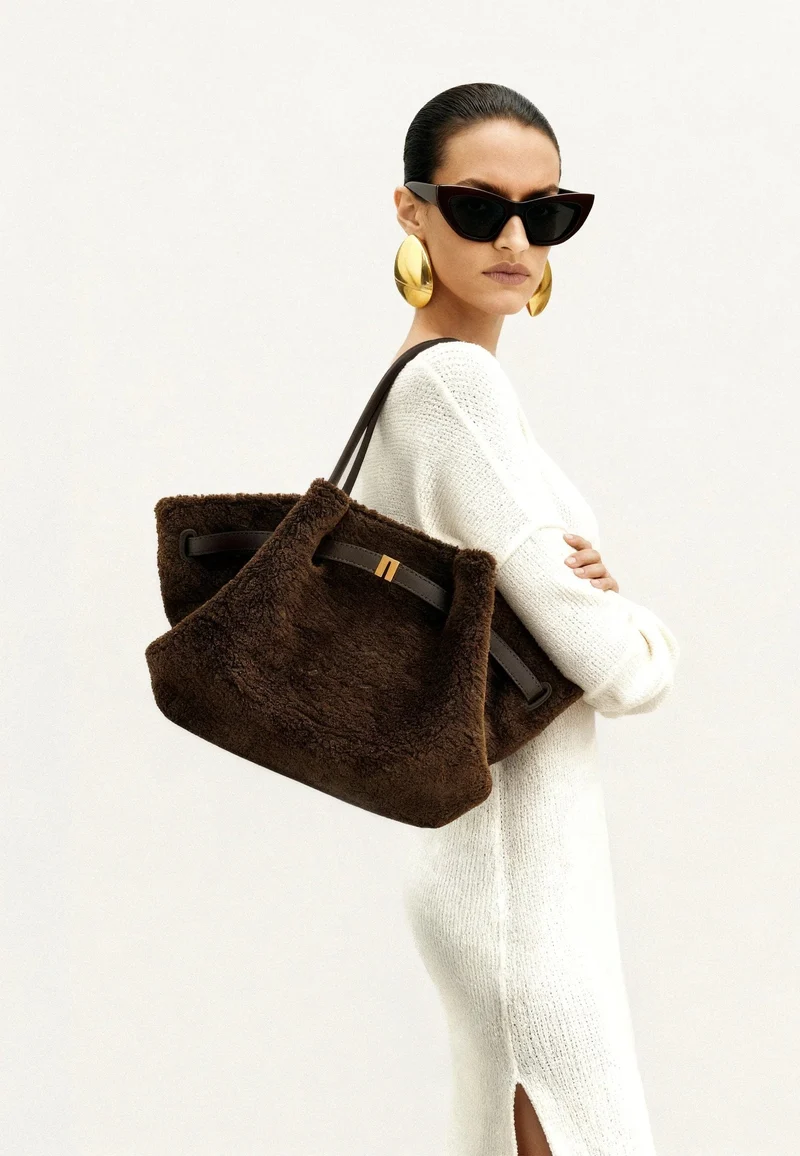 JW PEI Cabas Hana Medium Faux Fur Mocha Brown