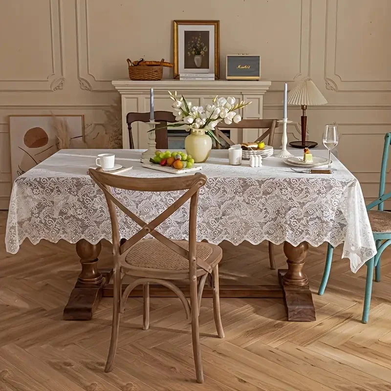 Nappe Jacquard Anti-taches et Imperméable Effet Dentelle Blanche