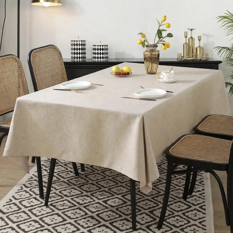 Nappe Effet Lin en Coton et Polyester Anti-Tâche Imperméable Couleur Unie