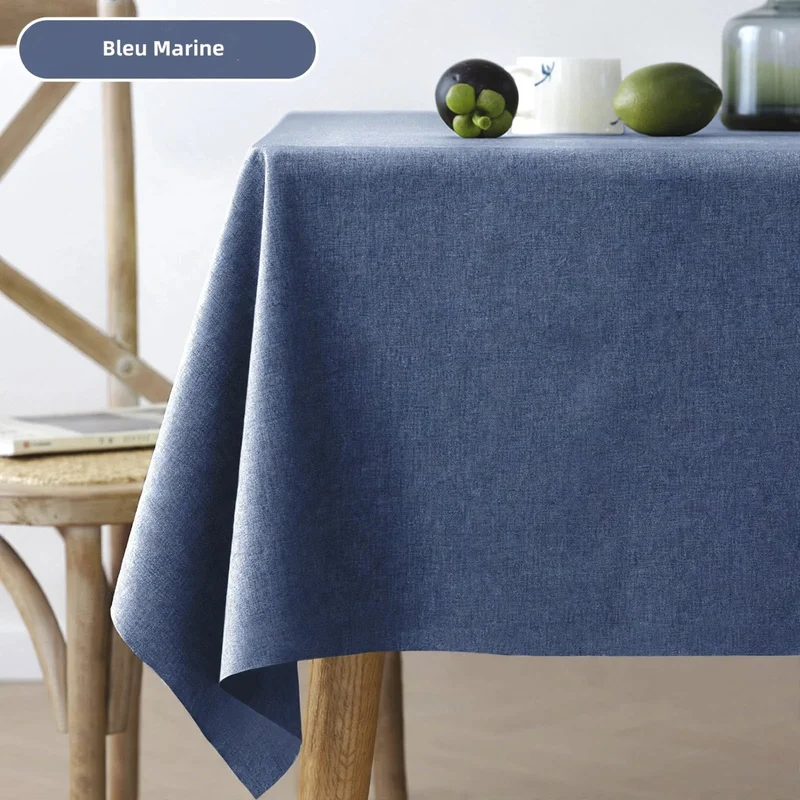 Nappe Effet Lin en Coton et Polyester Anti-Tâche Imperméable Couleur Unie