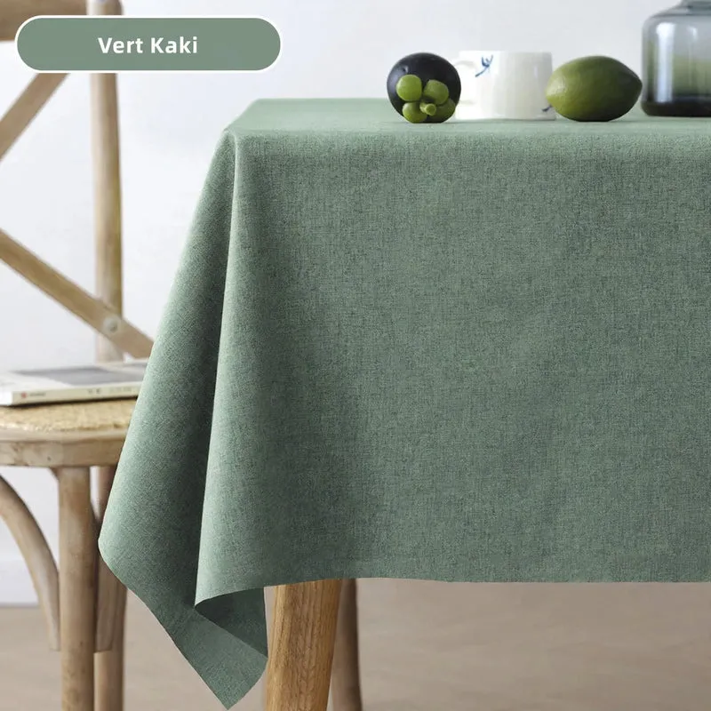 Nappe Effet Lin en Coton et Polyester Anti-Tâche Imperméable Couleur Unie