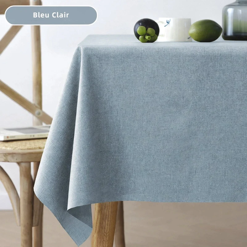 Nappe Effet Lin en Coton et Polyester Anti-Tâche Imperméable Couleur Unie