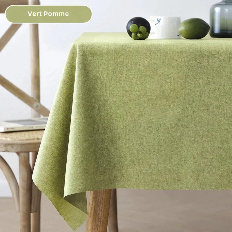 Nappe Effet Lin en Coton et Polyester Anti-Tâche Imperméable Couleur Unie