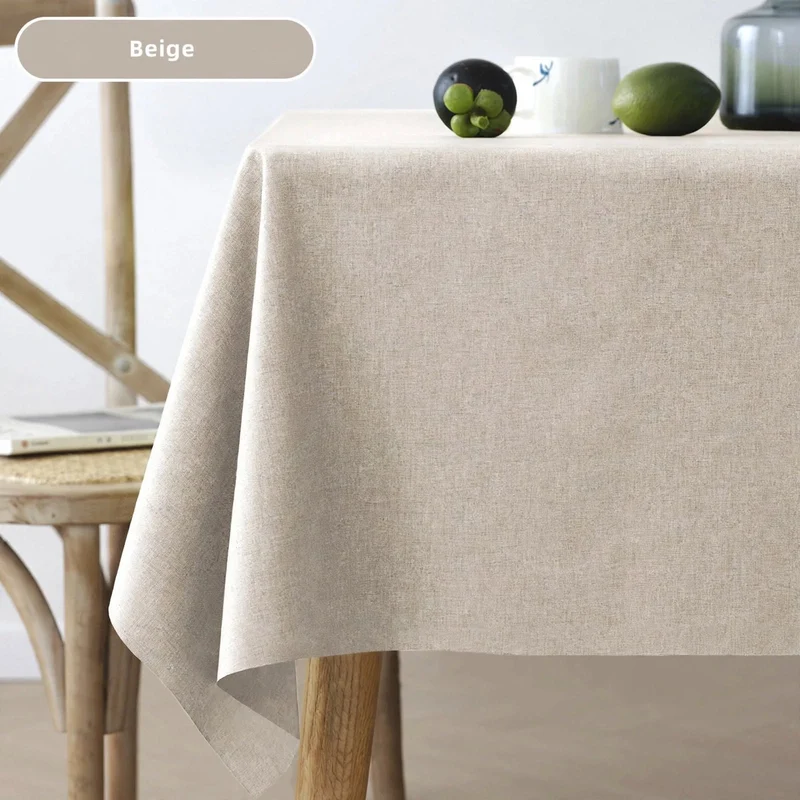 Nappe Effet Lin en Coton et Polyester Anti-Tâche Imperméable Couleur Unie