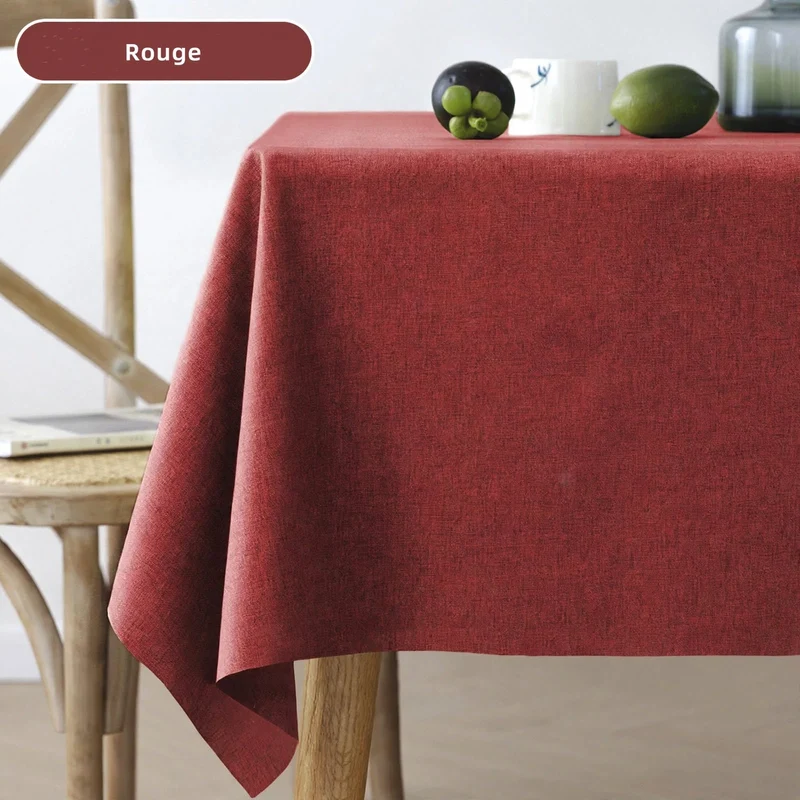 Nappe Effet Lin en Coton et Polyester Anti-Tâche Imperméable Couleur Unie