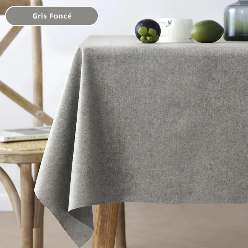 Nappe Effet Lin en Coton et Polyester Anti-Tâche Imperméable Couleur Unie