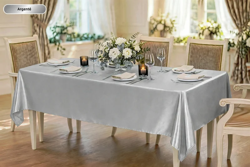 Nappe Rectangulaire en Satin effet Soyeux Mariage et Fêtes
