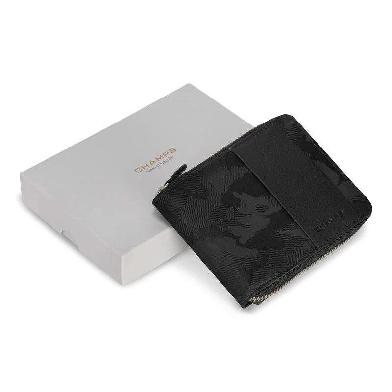 Camo / Leather Zip Around Wallet