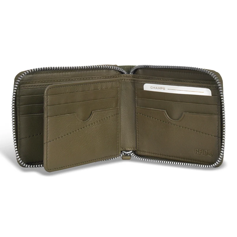 Camo / Leather Zip Around Wallet