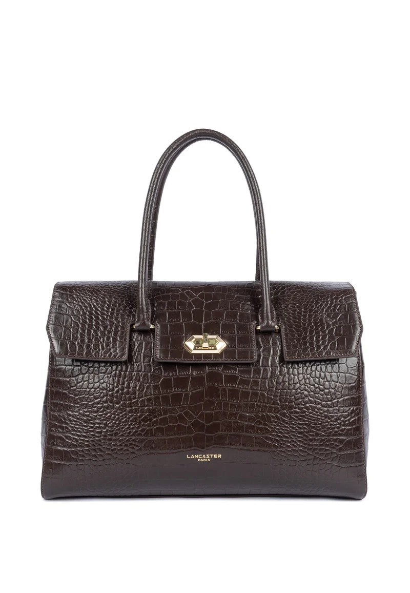 Lancaster Sac cabas épaule A rabat avec fermoir XL Exo Marron Foncé