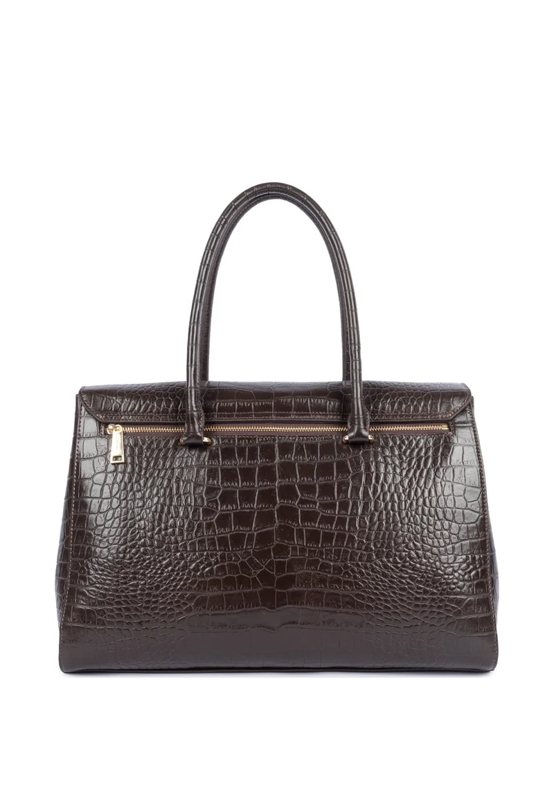 Lancaster Sac cabas épaule A rabat avec fermoir XL Exo Marron Foncé