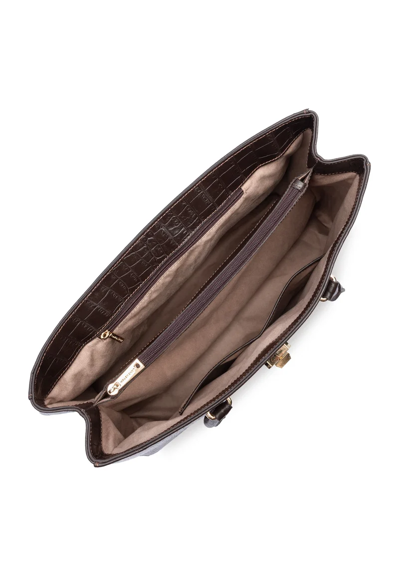 Lancaster Sac cabas épaule A rabat avec fermoir XL Exo Marron Foncé